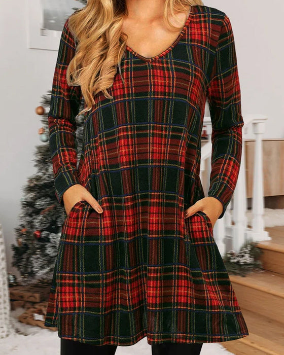 Christmas Checkered Print Loose Dress