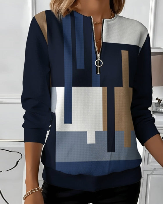 Half Zip Contrast Casual Sweatshirt