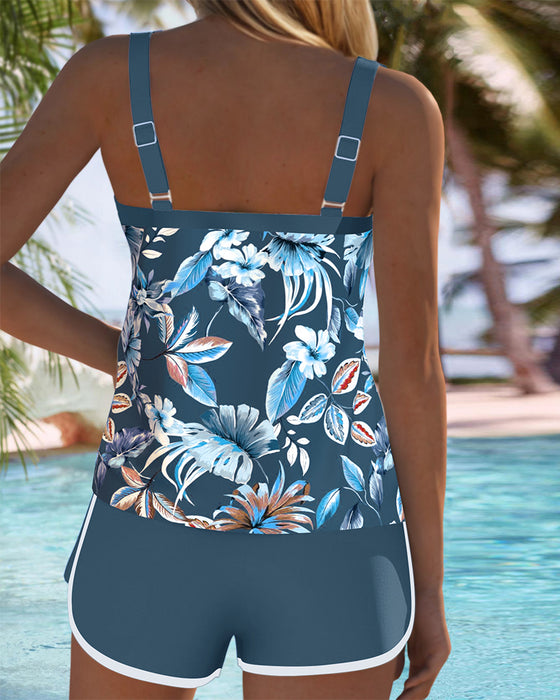 U-Neck Sleeveless Printed Tankini