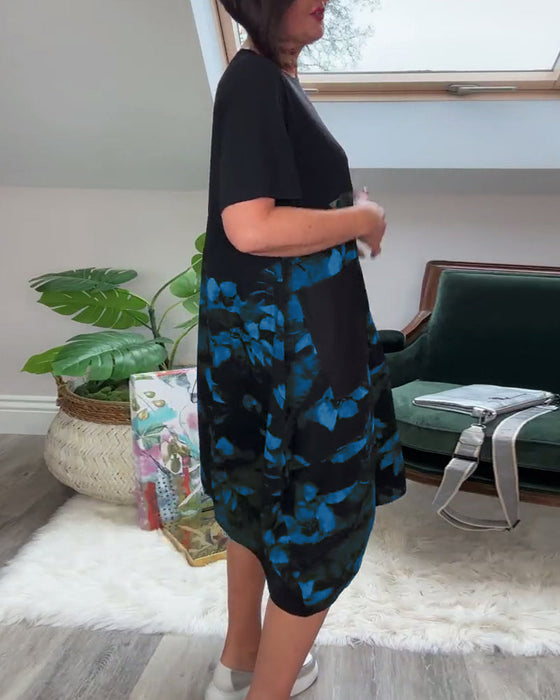 Casual round neck floral print patchwork dress