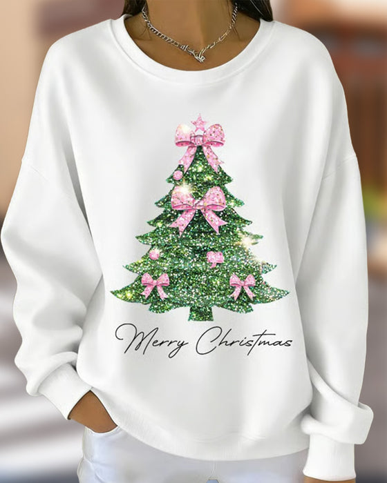 Crew Neck Christmas Long Sleeve Print Sweatshirt
