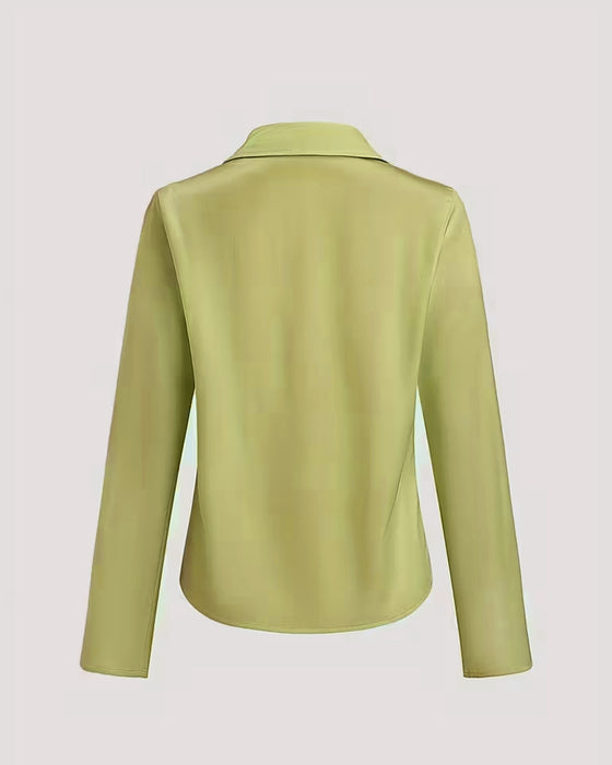 Lapel Straight Shoulder Printed Blouse