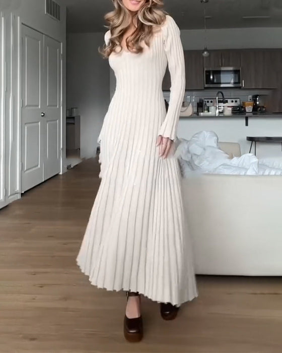 V-neck rib solid color dress