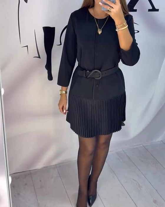 Three-Quarter Sleeve Accordion Pleated Dress