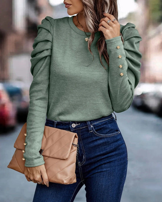 Solid Color Puff sleeve long sleeve  top