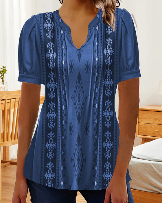 Printed casual short-sleeved blouse