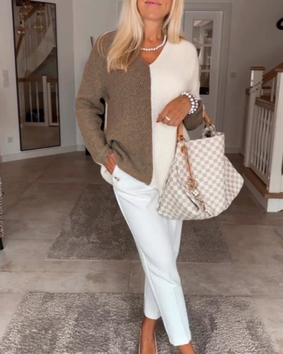 V-neck color block sweater