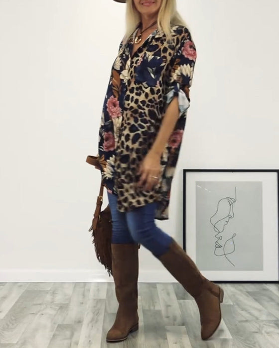 Lapel leopard print shirt