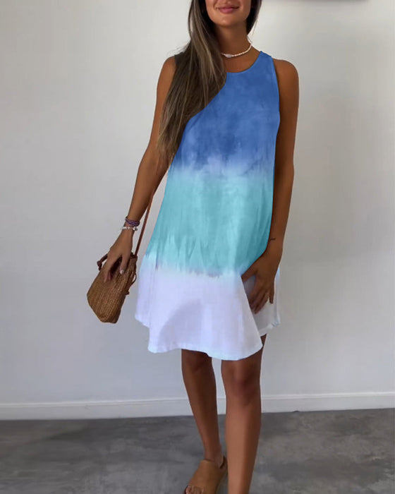 Sleeveless color block casual dress
