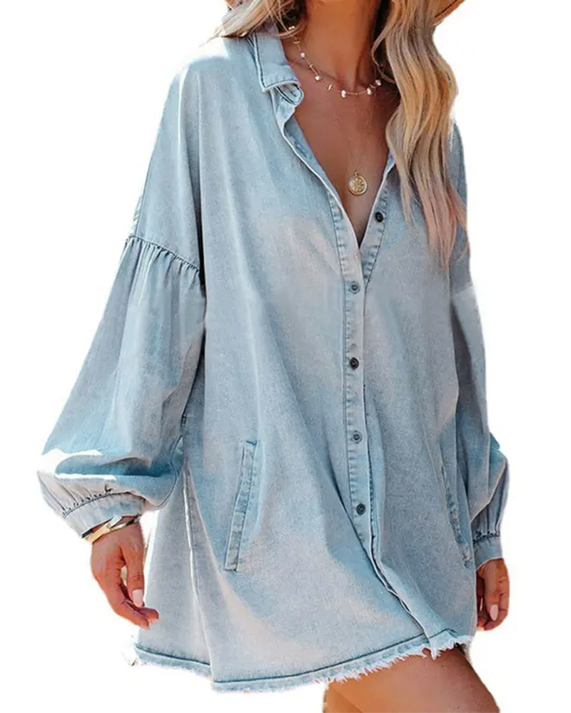 Bubble Sleeve Button Casual Blouse