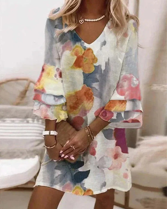 V-neck printed mini dress