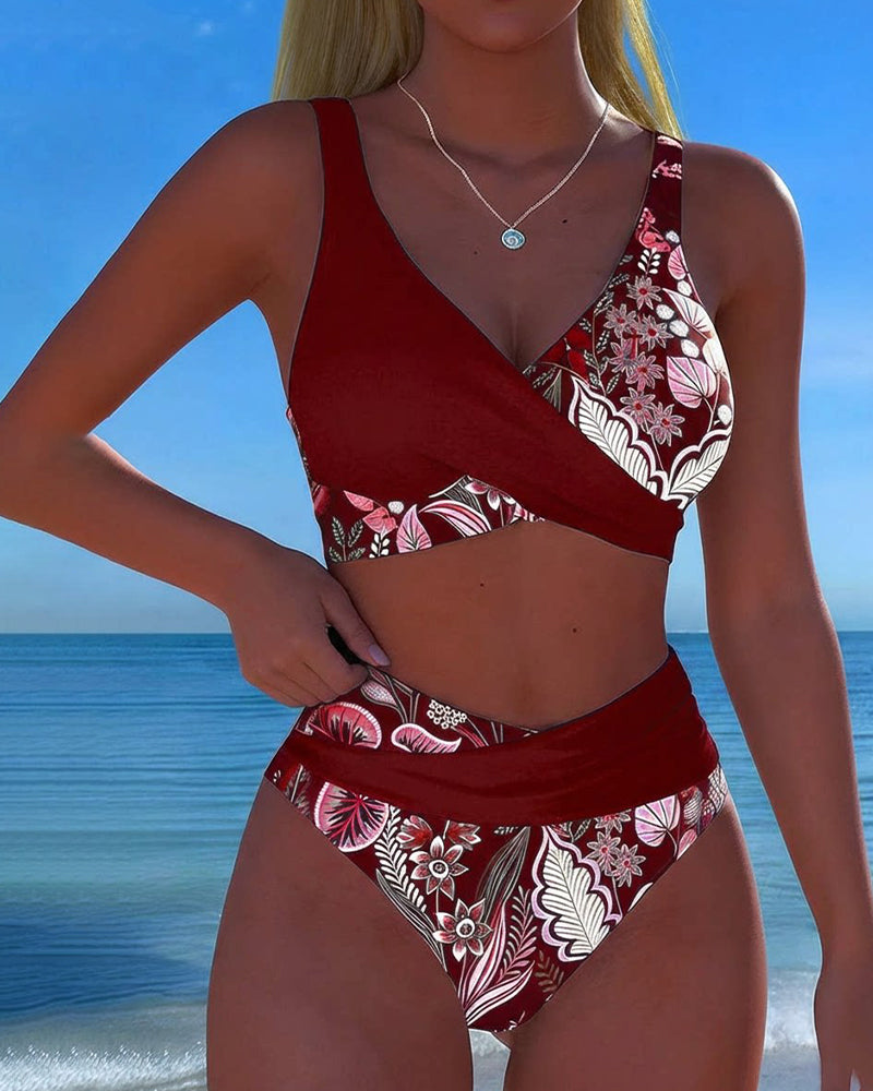 Contrast Color Fashion Floral Bikini