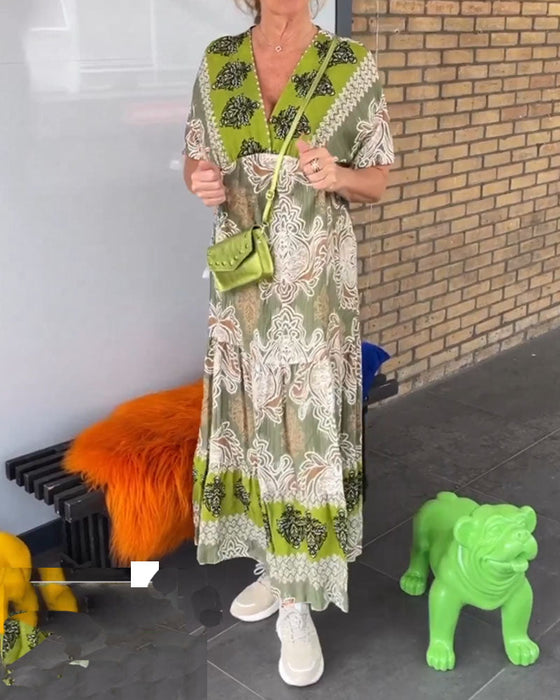 Casual v-neck printed short-sleeved dress