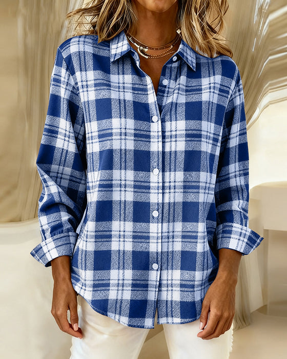 Plaid Fashionable Long-Sleeved Blouses