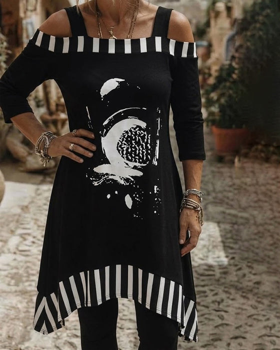Off-Shoulder Irregular Loose Print Dress