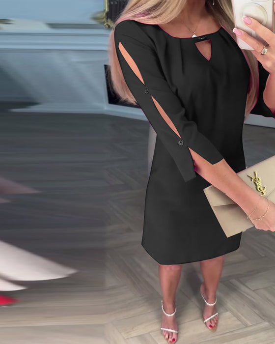 Elegant Solid Color Hollow Straight Dress