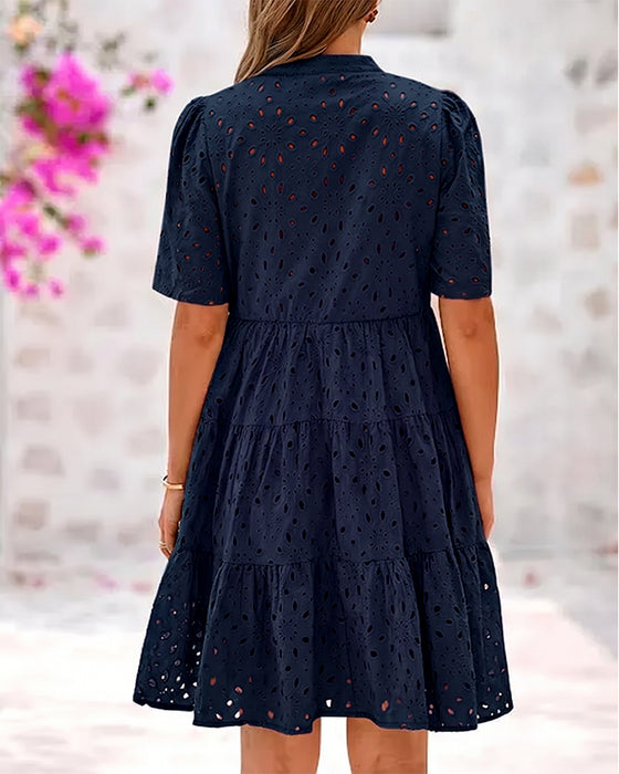 Stand Collar Hollow A-Line Dress