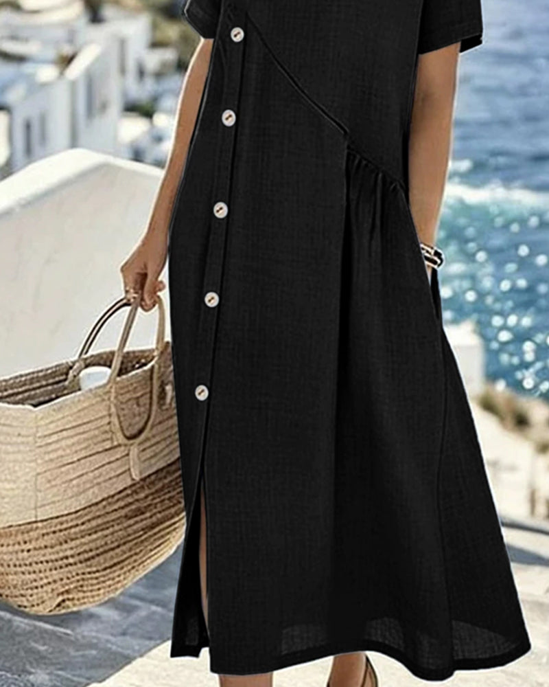 Button Decor Casual Dress