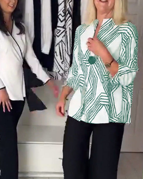 Contrast print pleated casual top