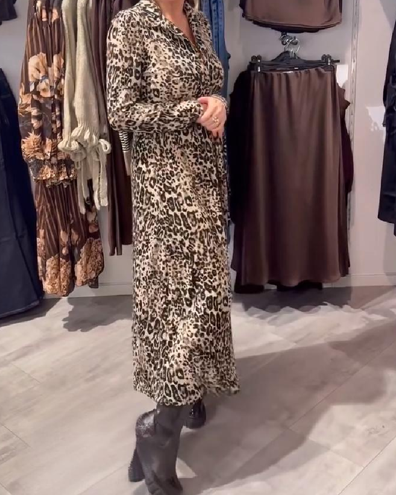 Leopard Print Fitted Waist Dress