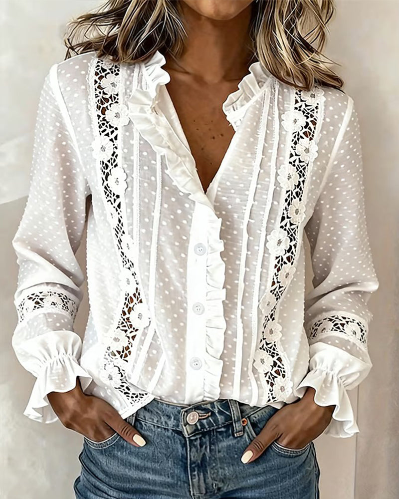 Ruffled Collar Patchwork Versatile Shirt