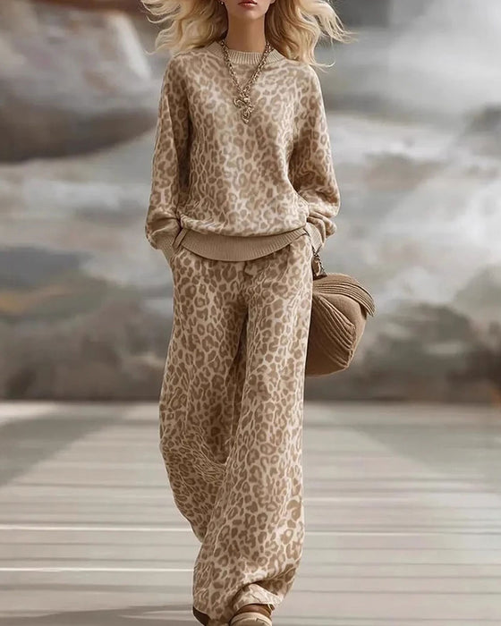 Long Sleeve Long Pants Leopard Set