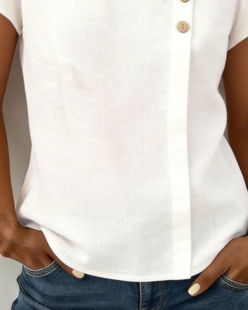 Petal Sleeve Diagonal V-Neck Top