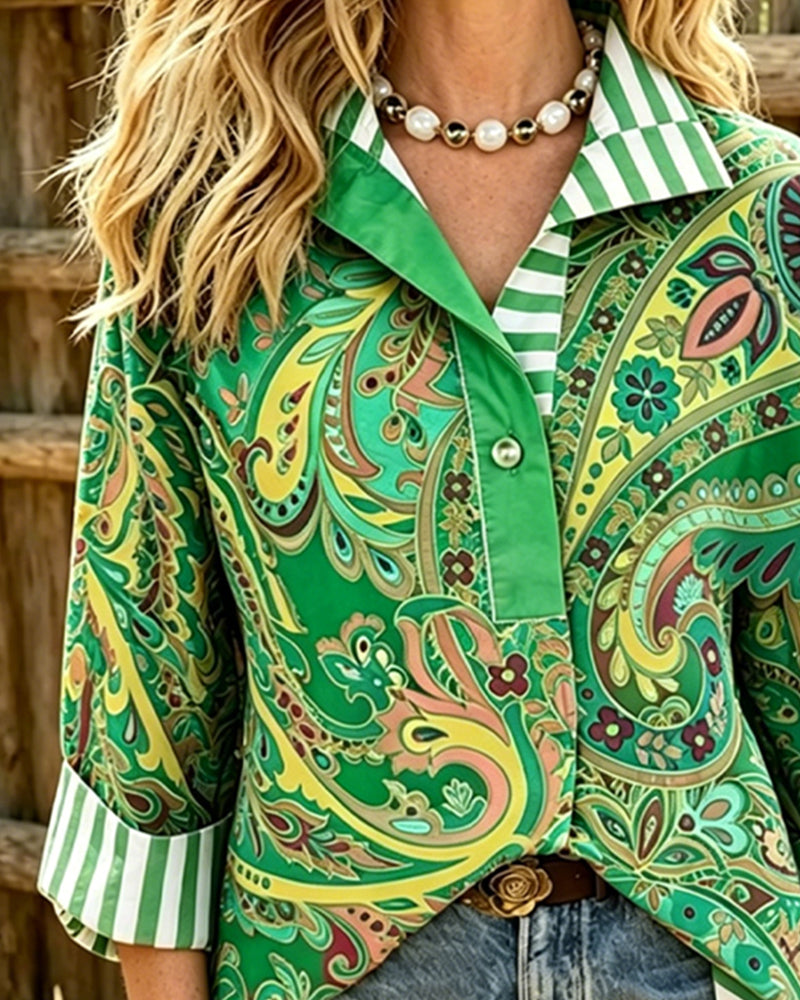 Patchwork Floral Print Casual Blouse