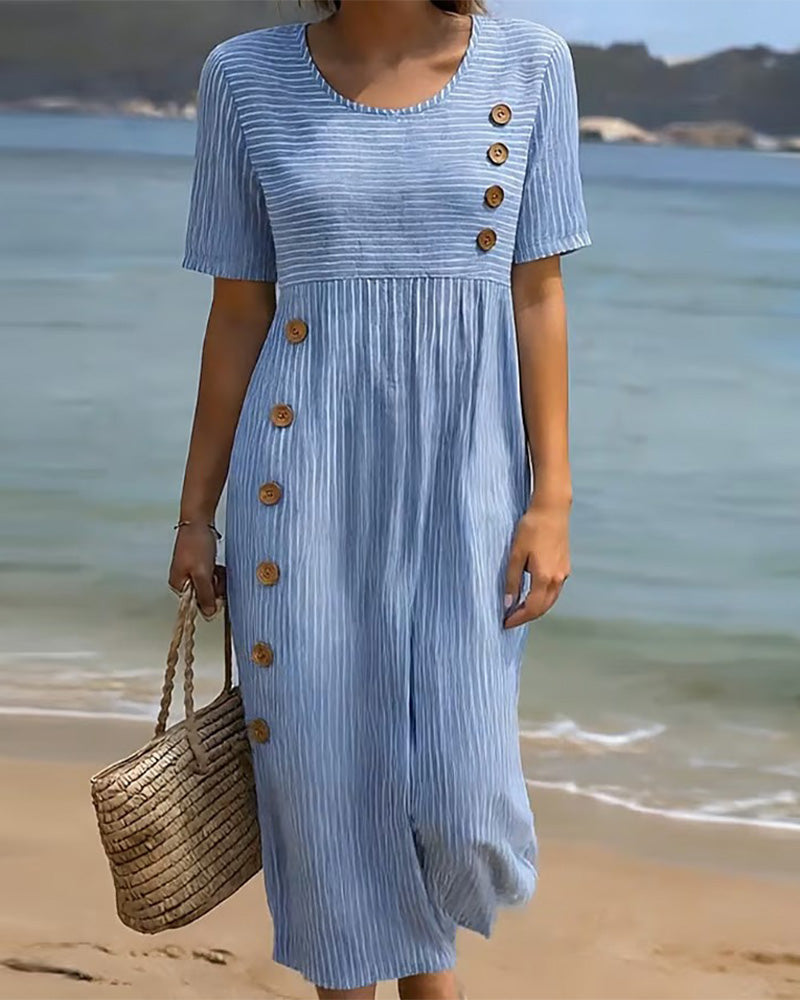 Pinstripe Wood Button Dress