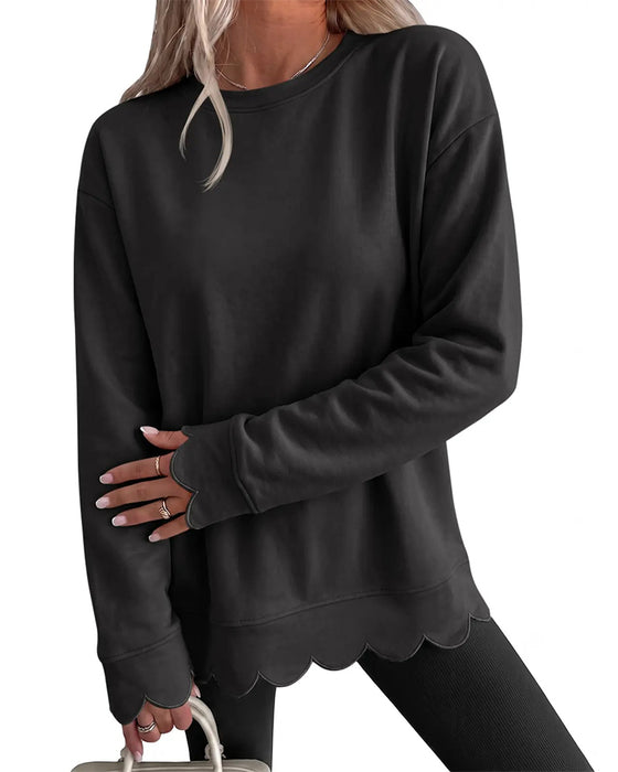 Scallop Trim Casual Sweatshirt