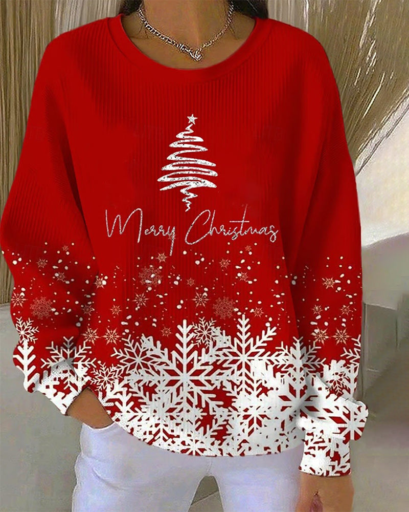 Christmas Tree Print Crew Neck Sweatshirt