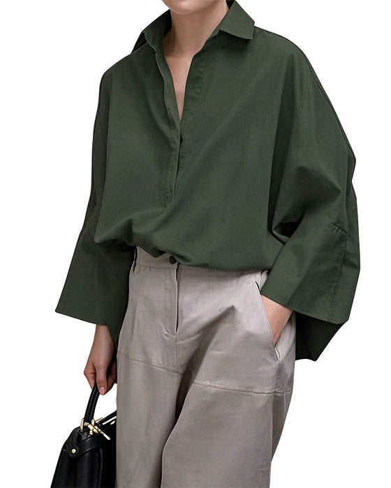 Loose Bat Sleeves Lapel Blouse