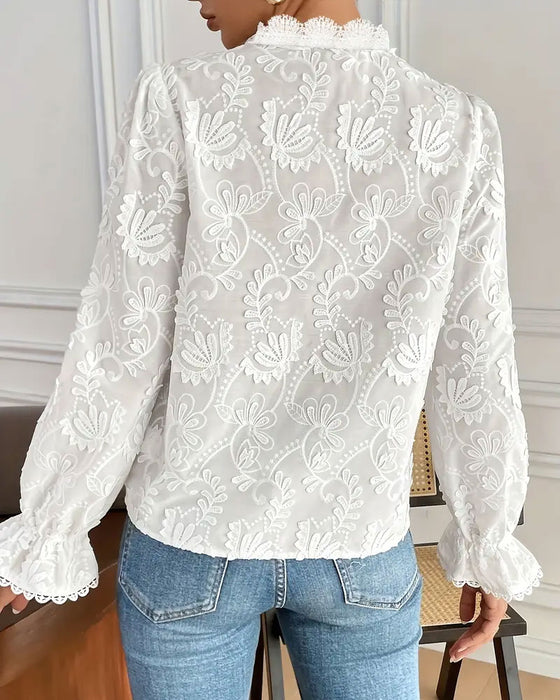Embroidered Lace Long-Sleeved Blouse