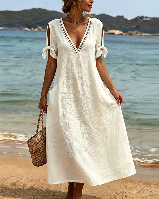 V‑Neck Cutout Collar Resort Long Dress