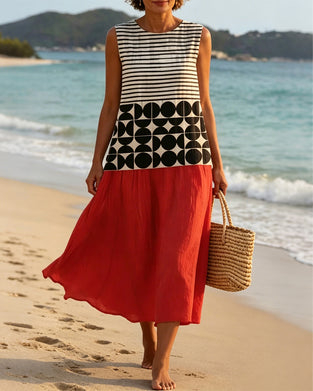 Geometric Print Contrast Sleeveless Dress