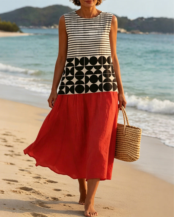 Geometric Print Contrast Sleeveless Dress