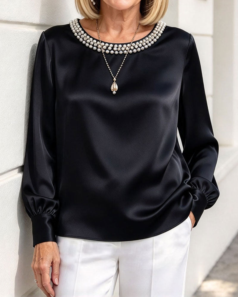 Round Neck Lantern Long Sleeve Blouse