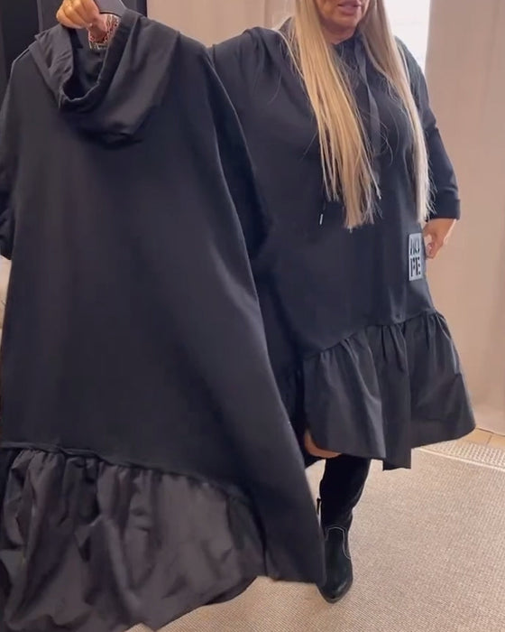 Long sleeve panel loose hooded dress