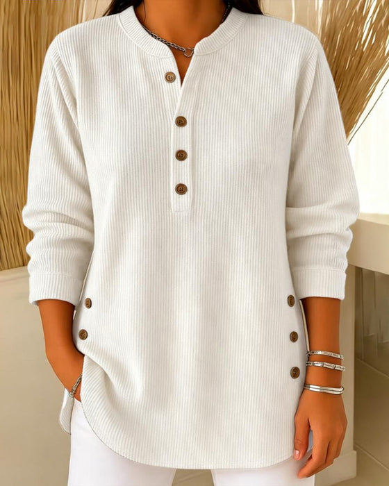 Henley Button Solid Pullovers