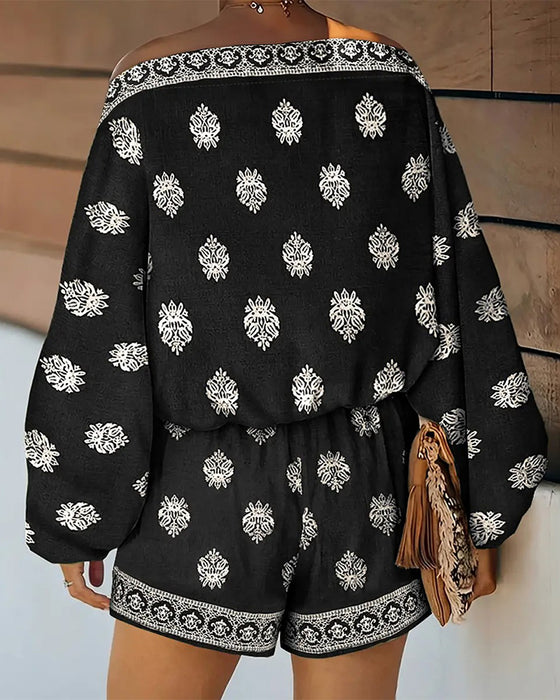 Women's 2 Pieces Outfit Boho Top and Shorts Set