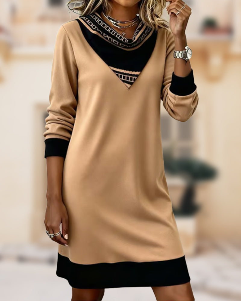 Cowl Neck Color-Block Patchwork Dress