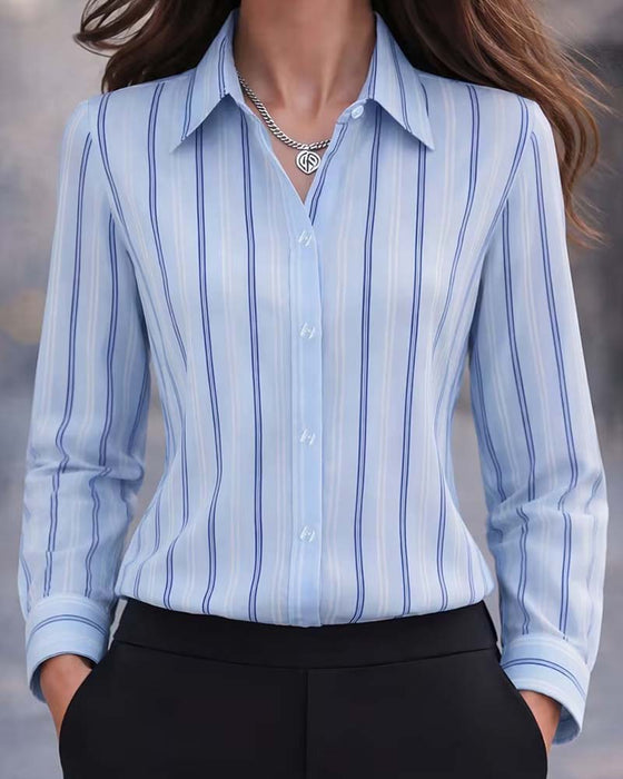 Vertical Striped Collar Long Sleeve Shirt