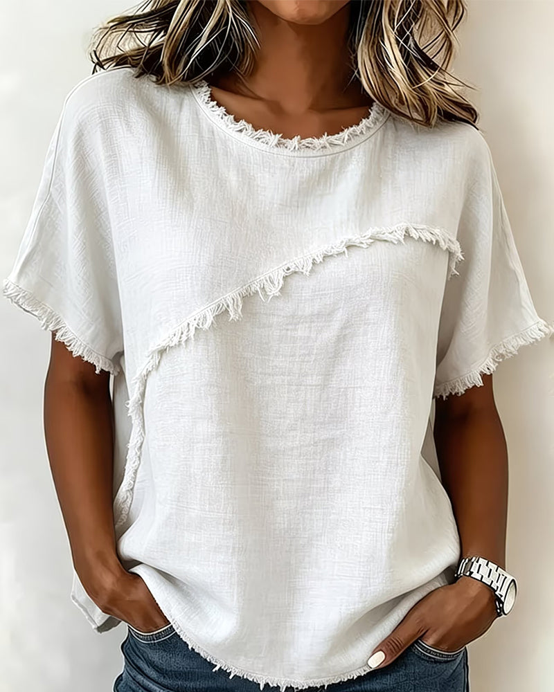 Casual Round Neck Short Sleeves Blouse