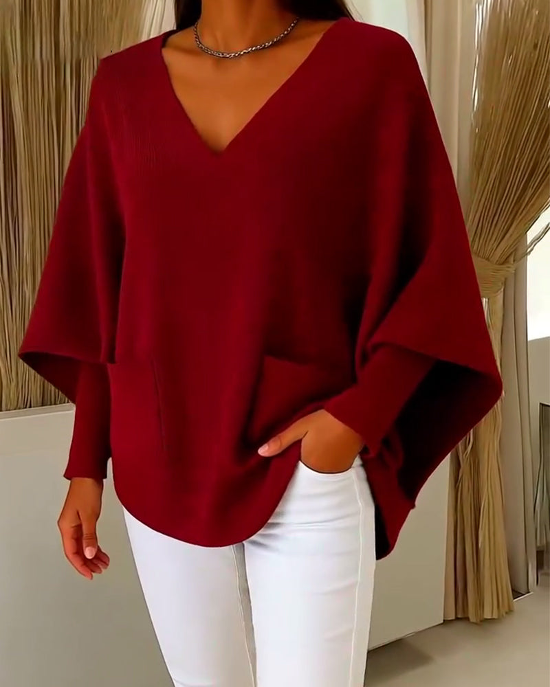 Long Sleeves With Pockets And A V-Neck Pullover