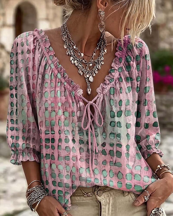 Polka Dot Lace Up Blouse
