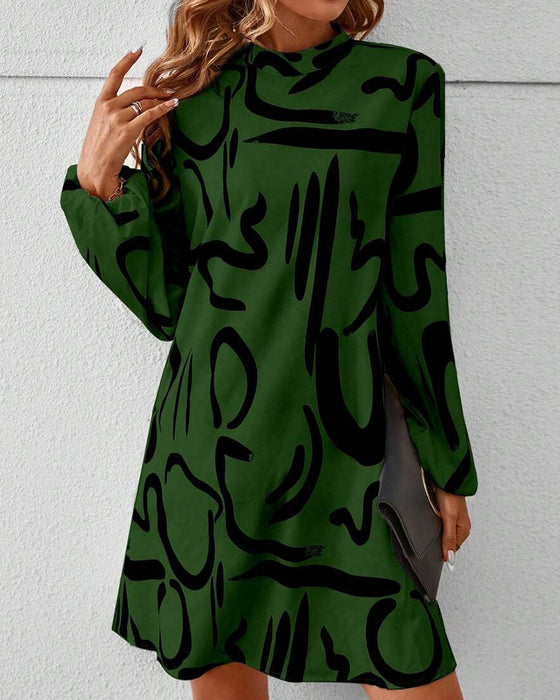 Fashionable Geometric Contrast Print Dress