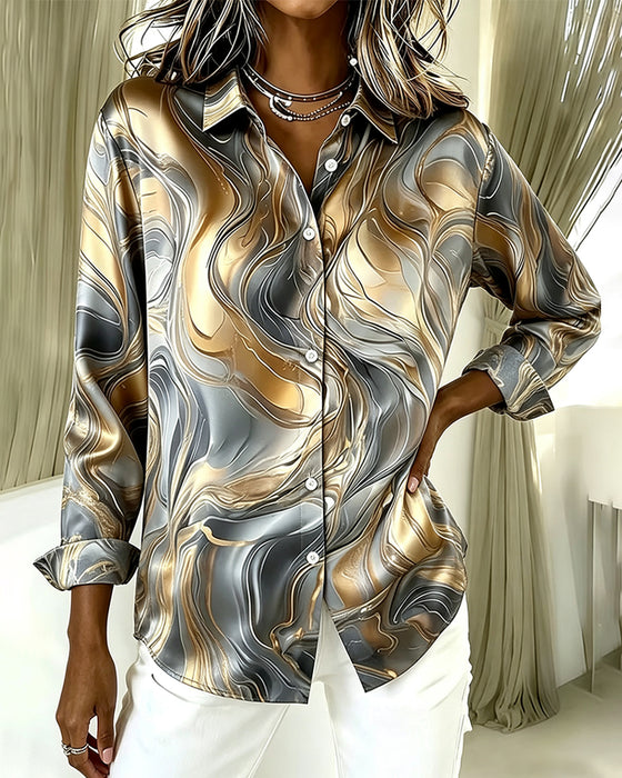 Long-Sleeve Shirt With Marble Print