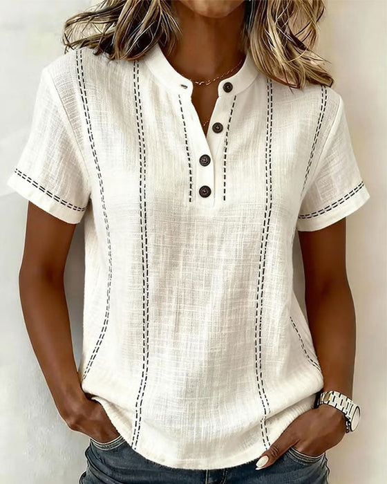 Fashion Casual Button V-Neck T-Shirt