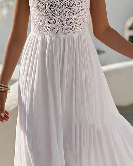 Spaghetti Strap U-Neck Sleeveless Lace Patchwork Dress