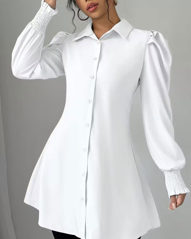 Shirt Collar Solid Trendy Blouse